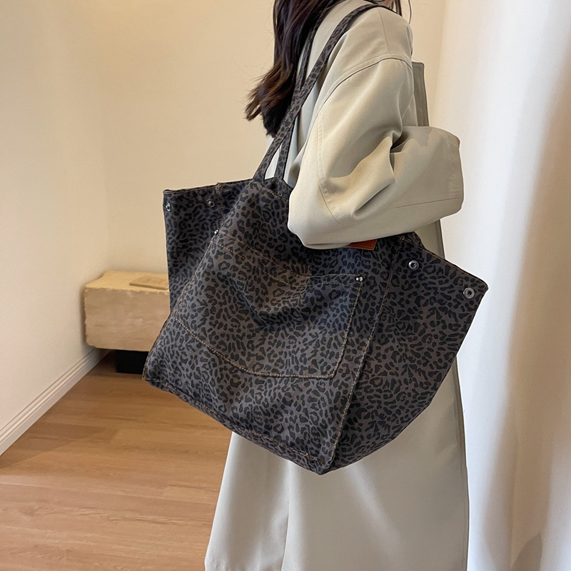 Women'S Vegan Bags - Leopard Pattern Tote Bag Vintage Canvas