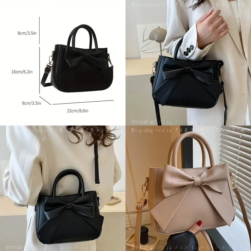 Women Bags For Work - Elegant Black Bow Handbag for Women