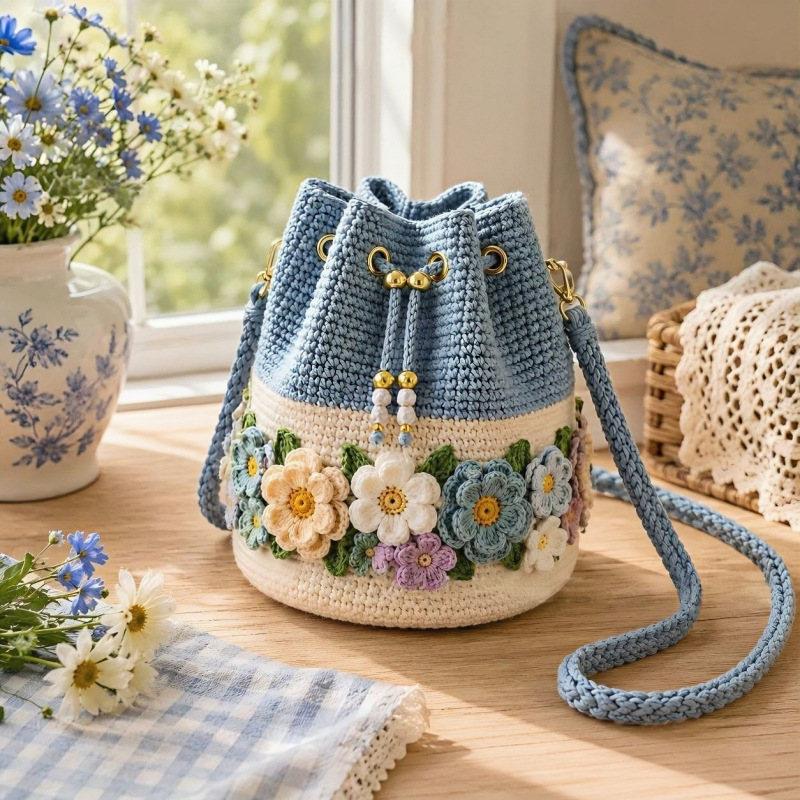 Handmade Crochet Bucket Bag Fl - огляд і ціна Crochet Market Bag