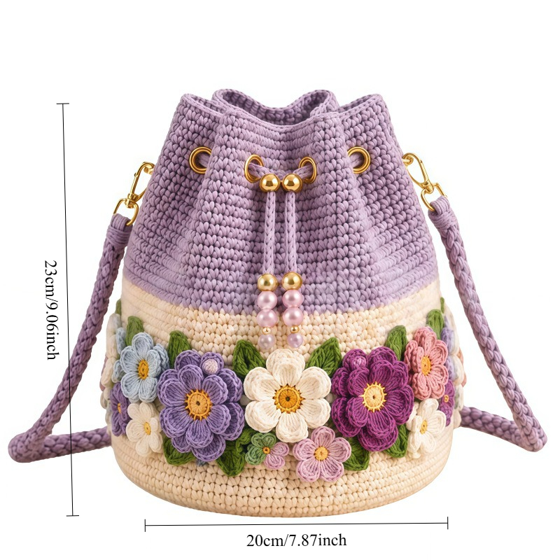 Handmade Crochet Bucket Bag Fl - огляд і ціна Crochet Market Bag