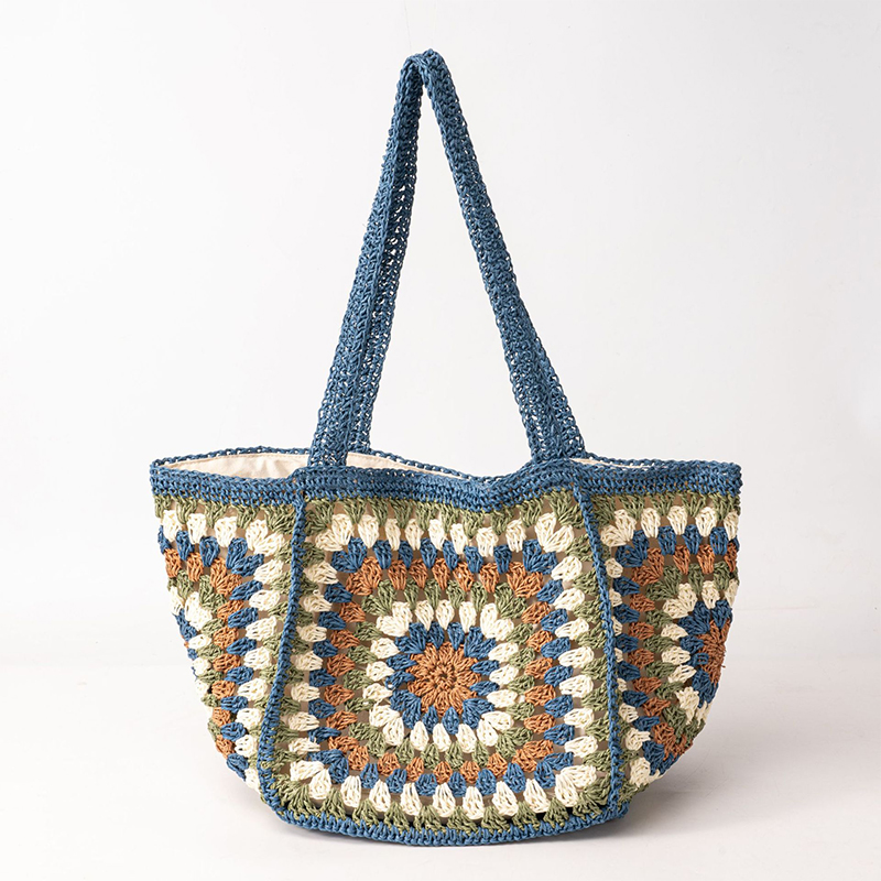 Granny Square Straw Shoulder B - огляд і ціна Crochet Market Bag